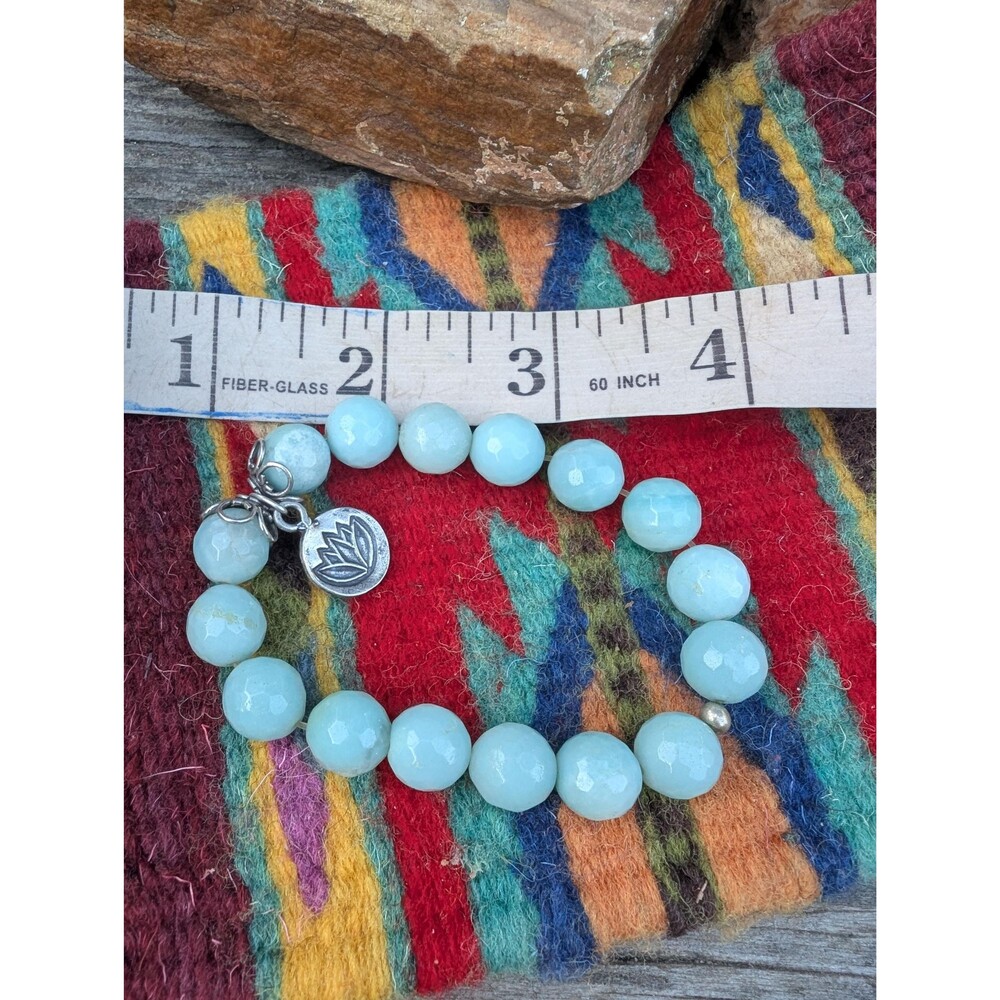 Vintage Sterling Amazonite Bead Bracelet, Lotus Zen Bracelet - Picture 7 of 10